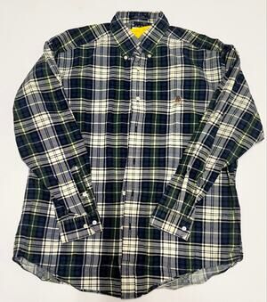 Tommy Hilfiger Mens Size M Plaid Button Up Long Sleeve Shirt Flag Logo Cotton